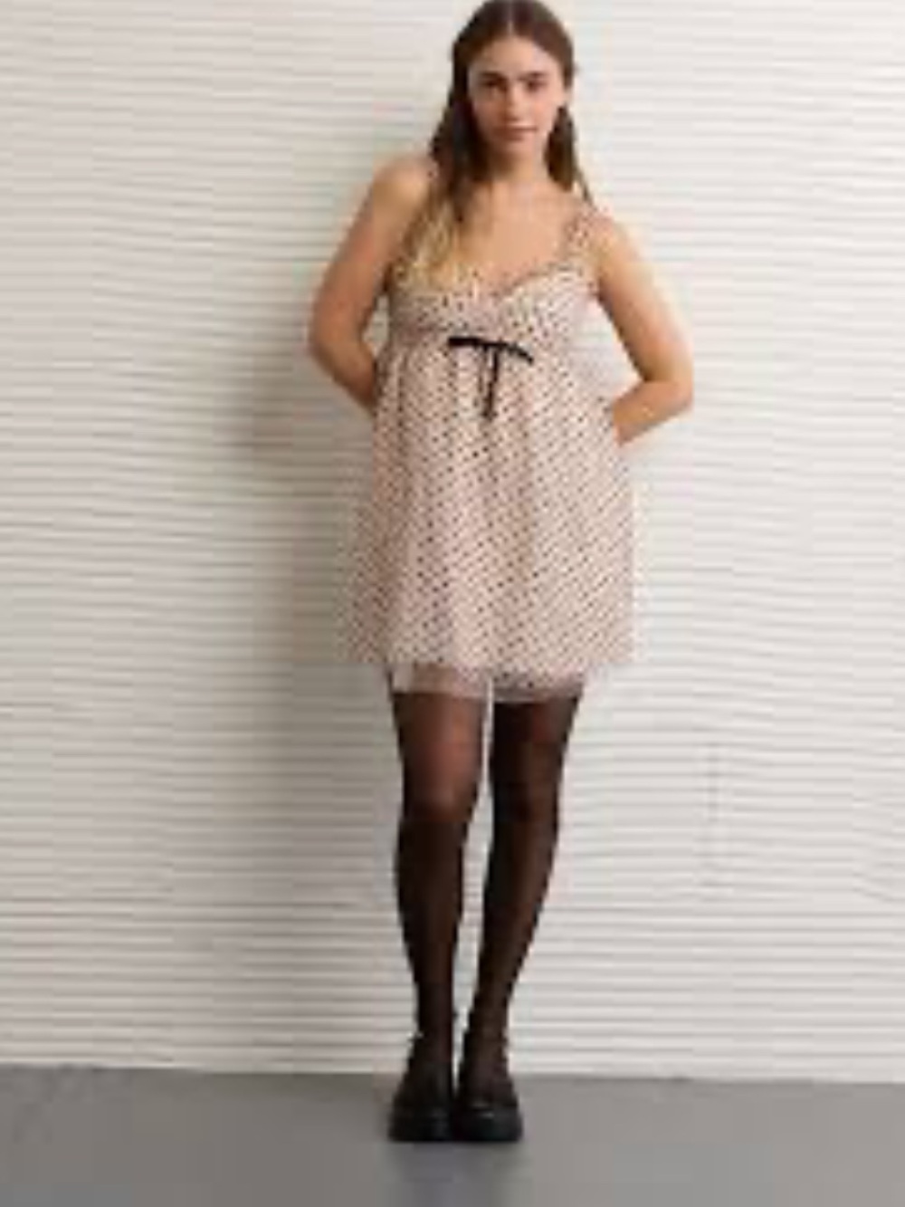 American Eagle Ruched Bust Polkadot Tulle Babydoll Dress Size Large NWT Coquette